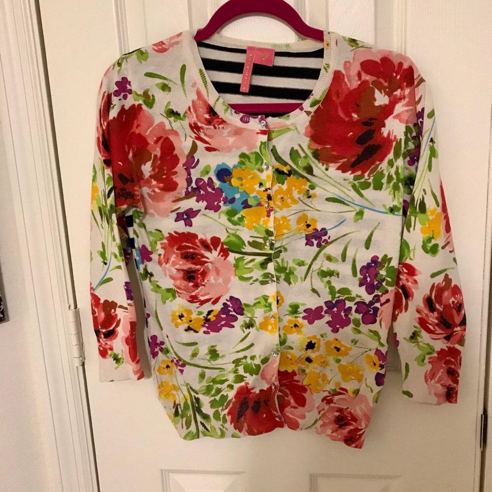Floral and black & white stripe cardigan